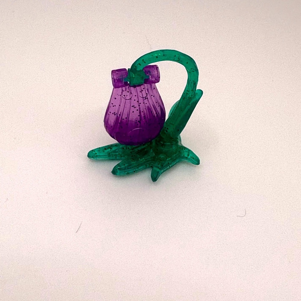 Vintage Polly Pocket Glitter Translucent Purple Flower and Green Stem Accessory